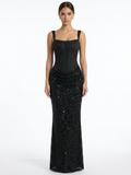MIRABEL Women's Corset Maxi Dress with Embellished Skirt