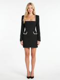XOCHITL Women's Tweed Pearl-Trim Long-Sleeve Mini Dress
