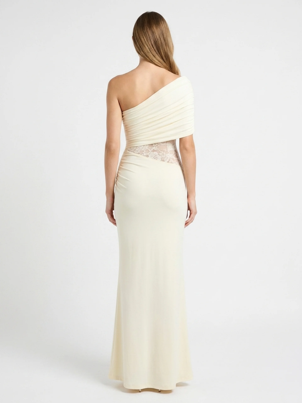 LORALIE Women's One-Shoulder Ruched Maxi Dress with Lace Waist