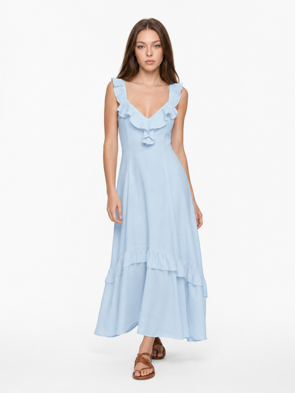 WINTERMERE Women's Ruffle V-Neck A-Line Maxi Dress