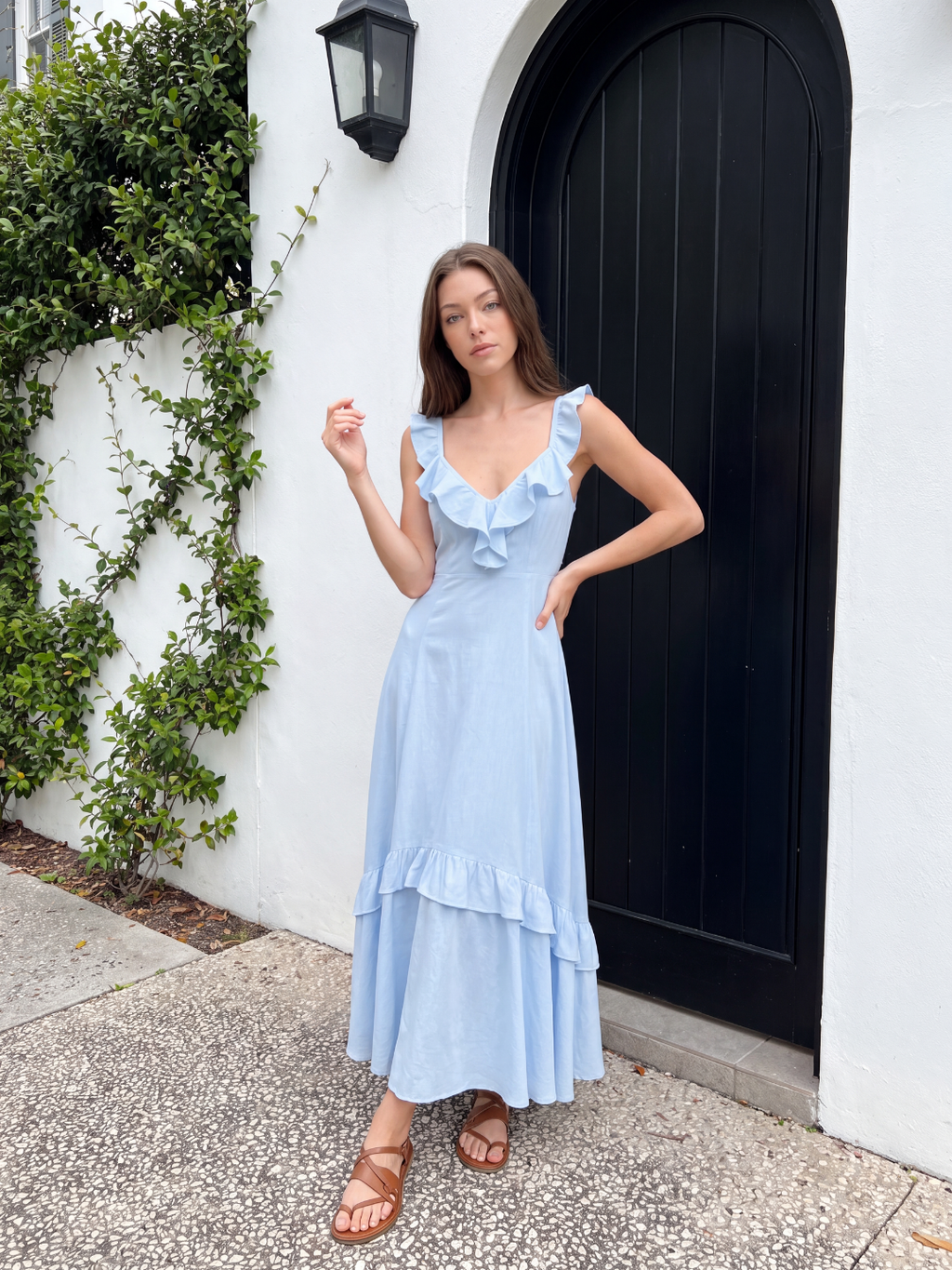 WINTERMERE Women's Ruffle V-Neck A-Line Maxi Dress