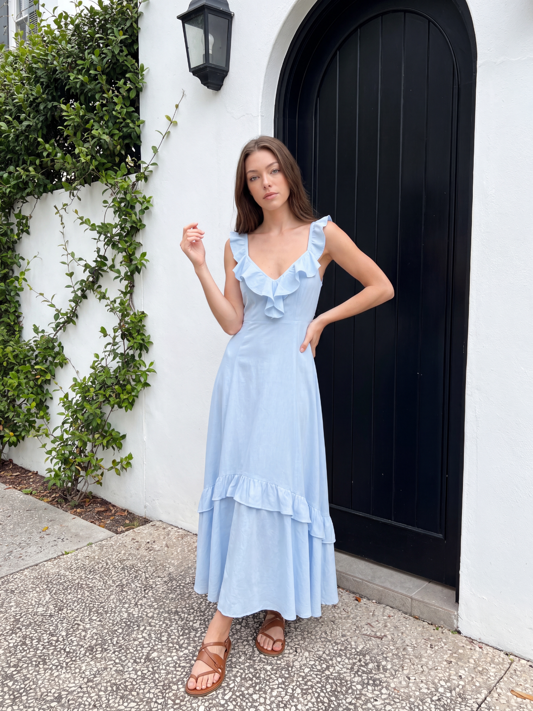 WINTERMERE Women's Ruffle V-Neck A-Line Maxi Dress
