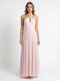TALISE Women's Halter Twist Satin Pleated Maxi Dress