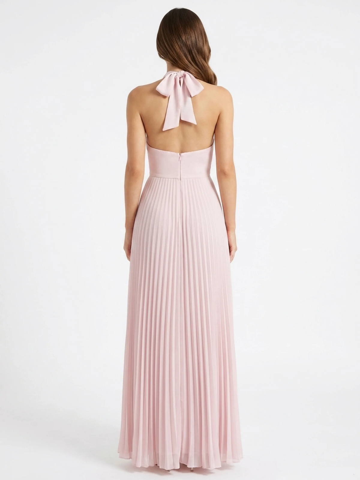 TALISE Women's Halter Twist Satin Pleated Maxi Dress