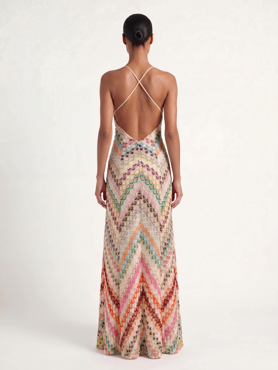 CORVANI Women's Crochet Knit Chevron V-Neck Maxi Dress