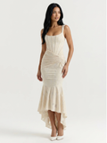 URSULINA Women's Corset Bodice Ruched High-Low Midi Dress
