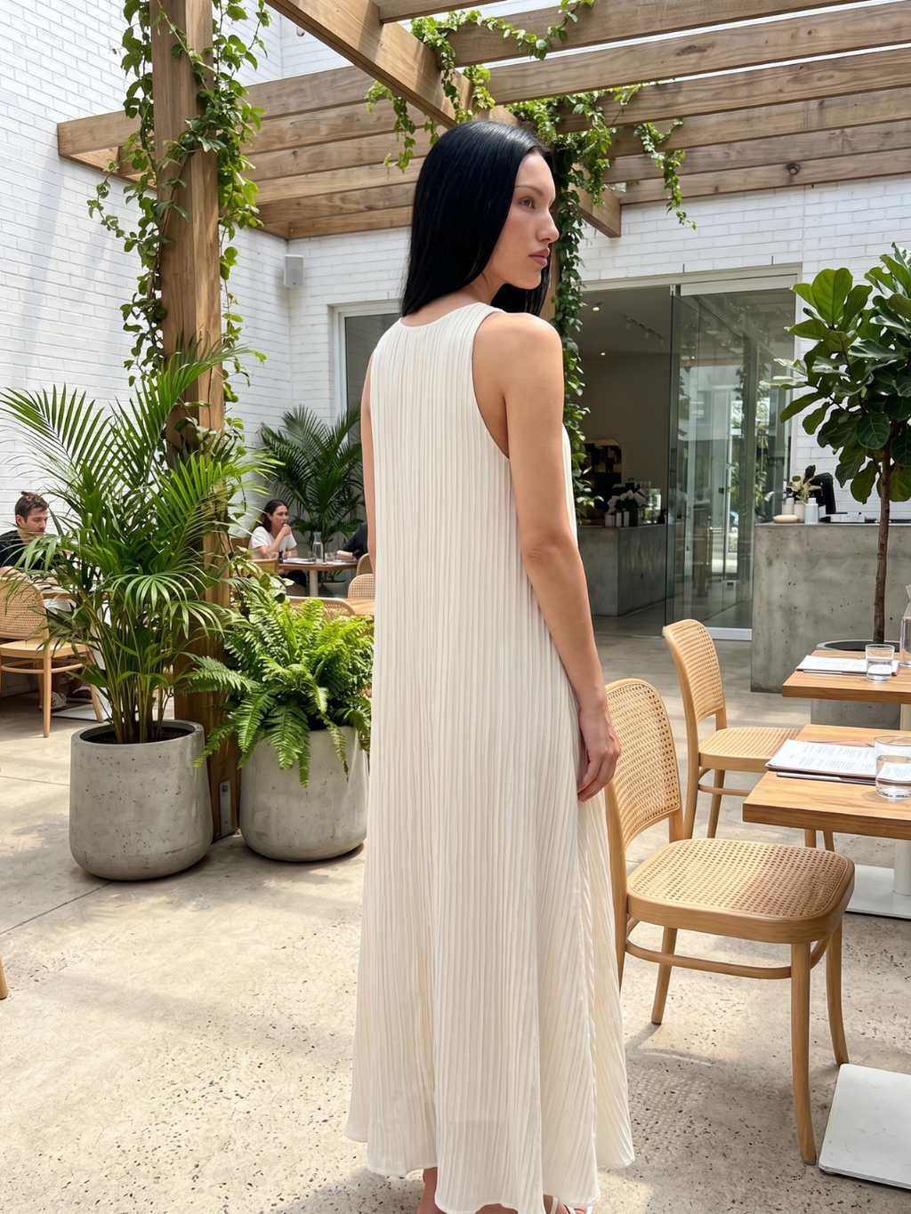 SOLVANE Women's Pleated Sleeveless Maxi Dress