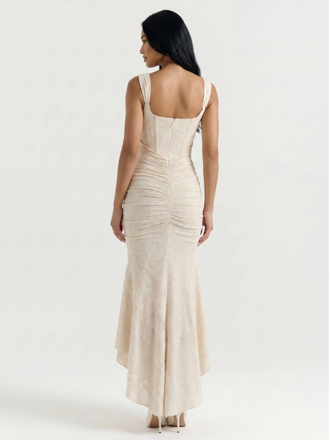 URSULINA Women's Corset Bodice Ruched High-Low Midi Dress