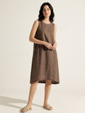 MERIDIAN Women's Sleeveless Linen Midi Dress with High-Low Hem