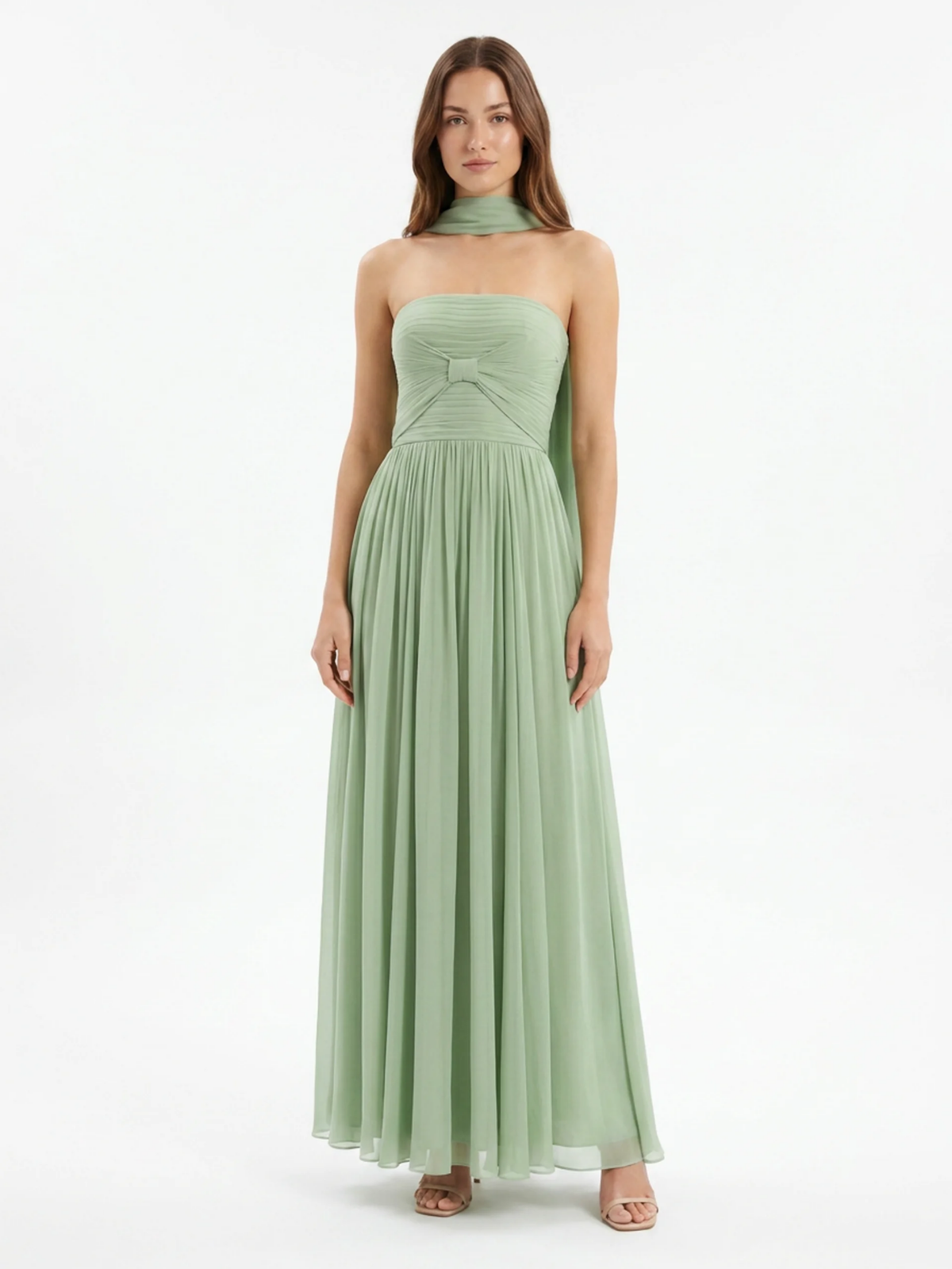 EVERLEIGH Women's Strapless Pleated Maxi Dress with Scarf Detail