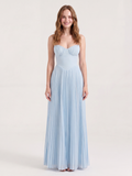 VIVIETTE Women's Strapless Pleated Maxi Dress with Shell Corset Bodice