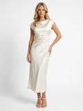 ZAIRA Women's Boat-Neck Cowl-Back Satin Midi Dress