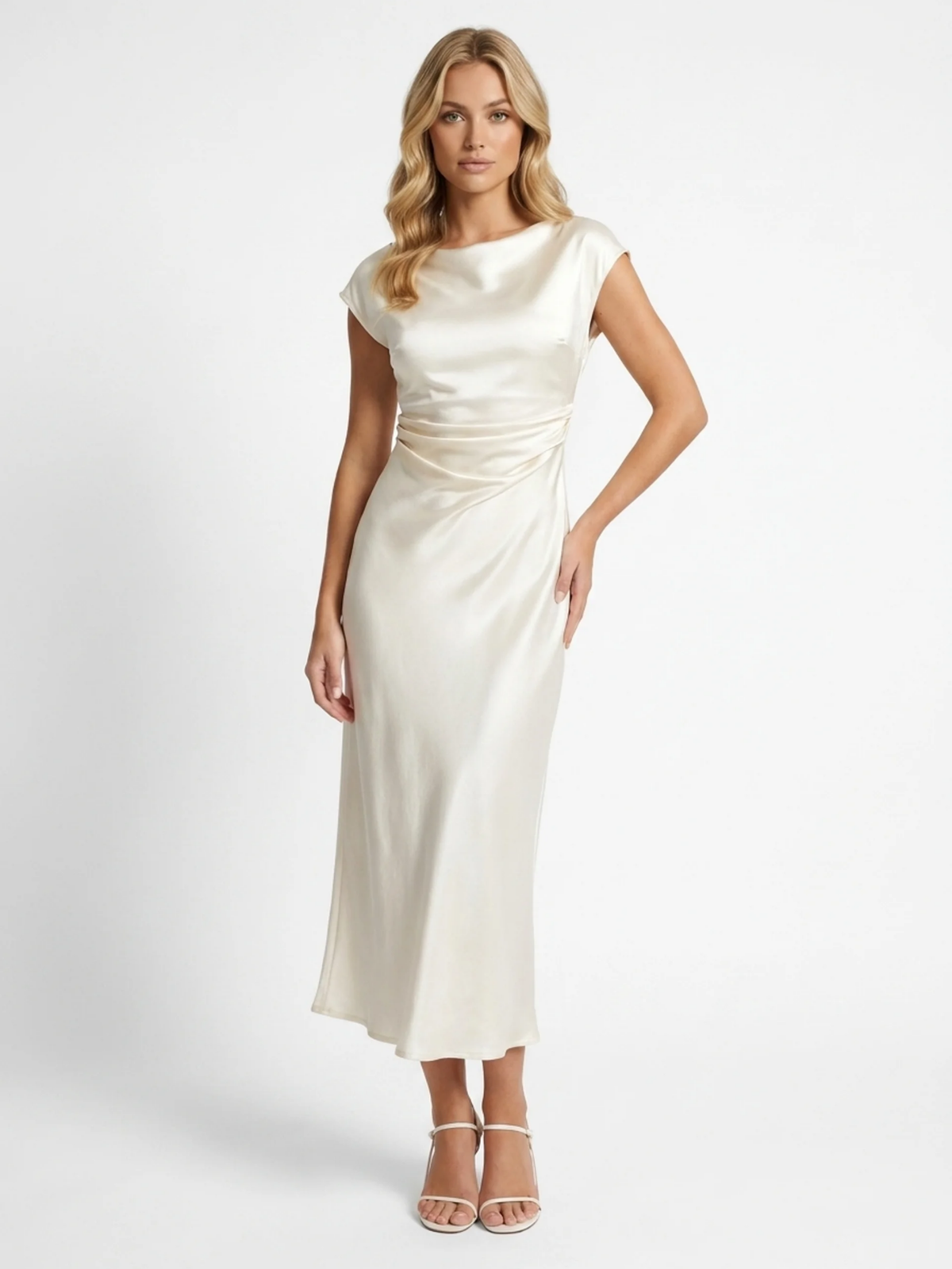 ZAIRA Women's Boat-Neck Cowl-Back Satin Midi Dress