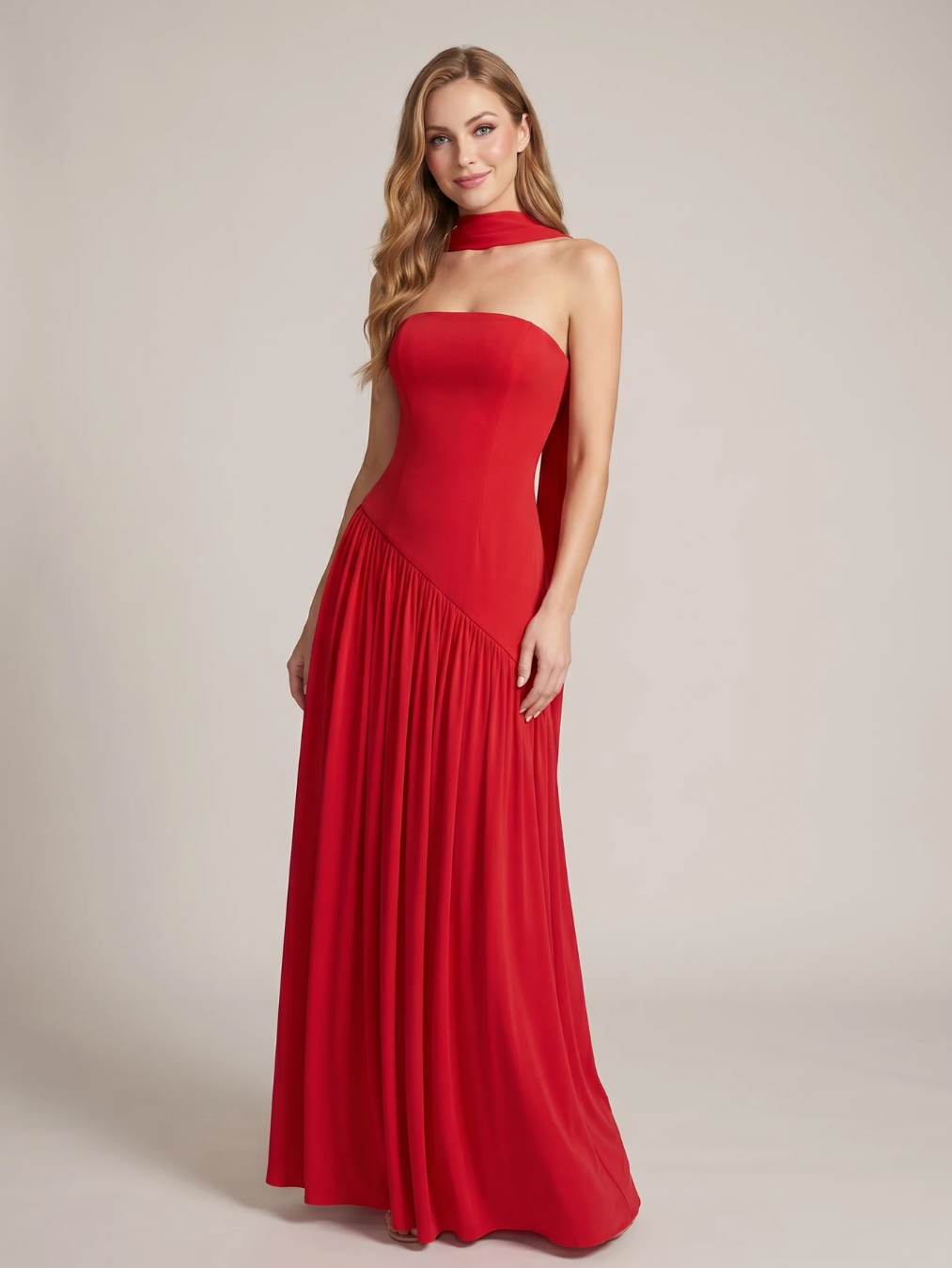 FENELLA Women's Strapless Crepe Maxi Dress with High Slit