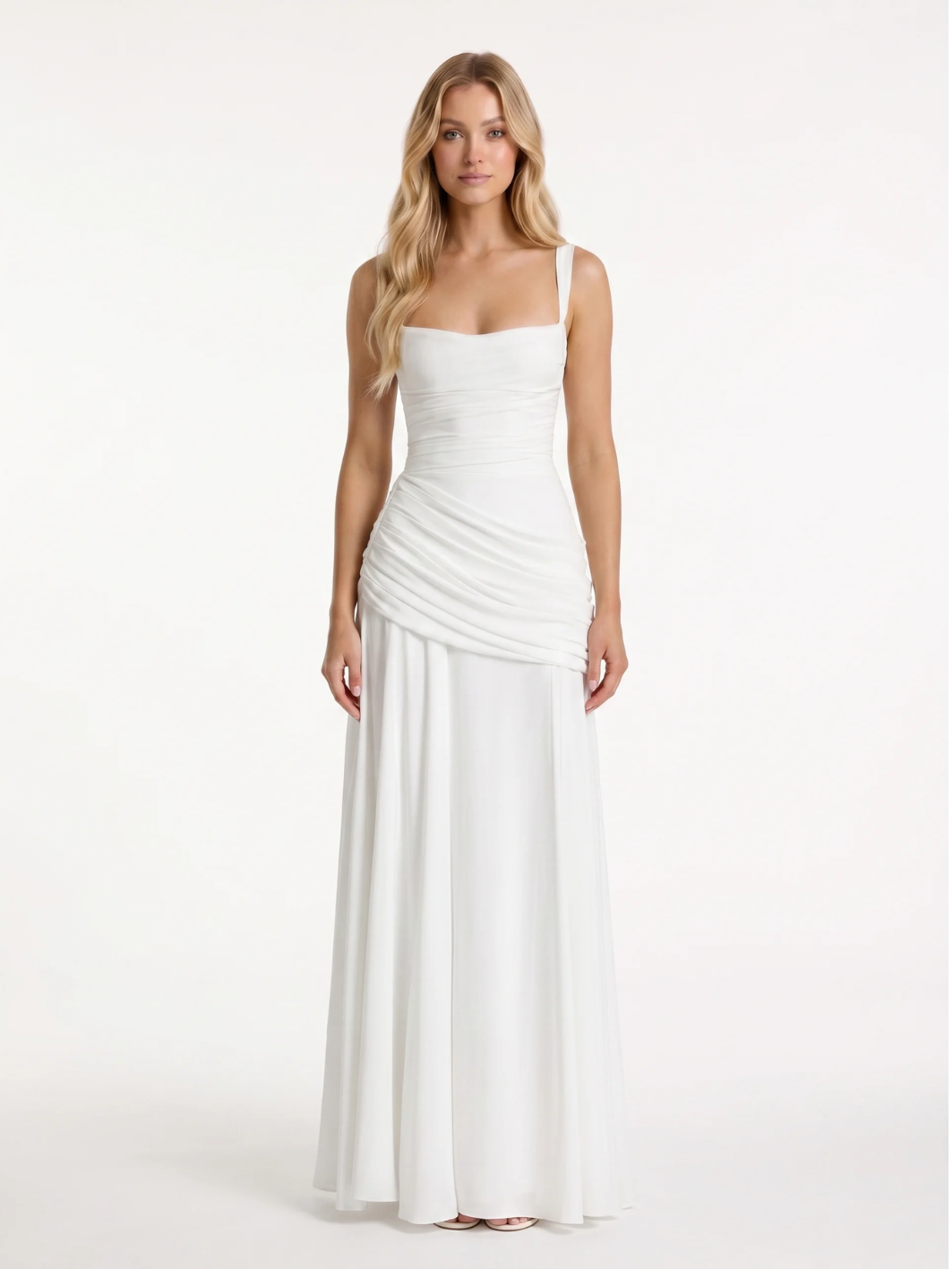 AMBRETTE Women's Square-Neck Ruched Maxi Dress with Draped Waist