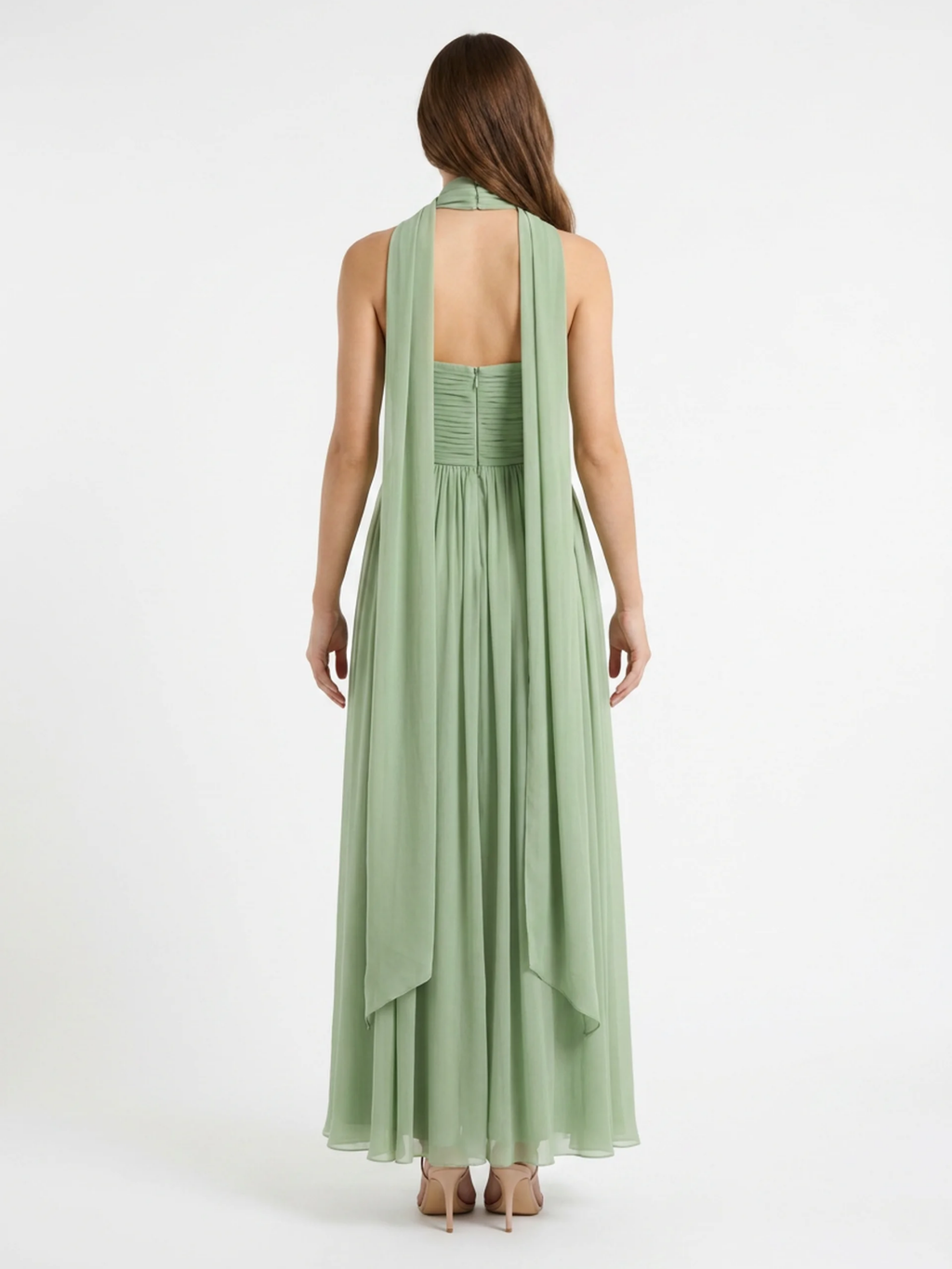 EVERLEIGH Women's Strapless Pleated Maxi Dress with Scarf Detail