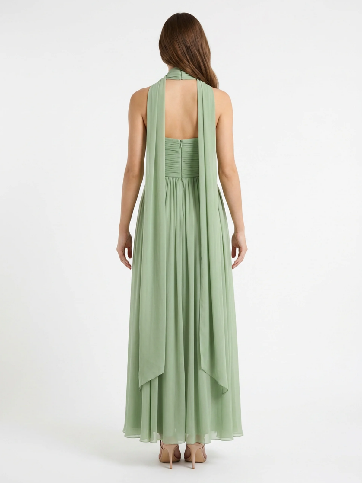 EVERLEIGH Women's Strapless Pleated Maxi Dress with Scarf Detail