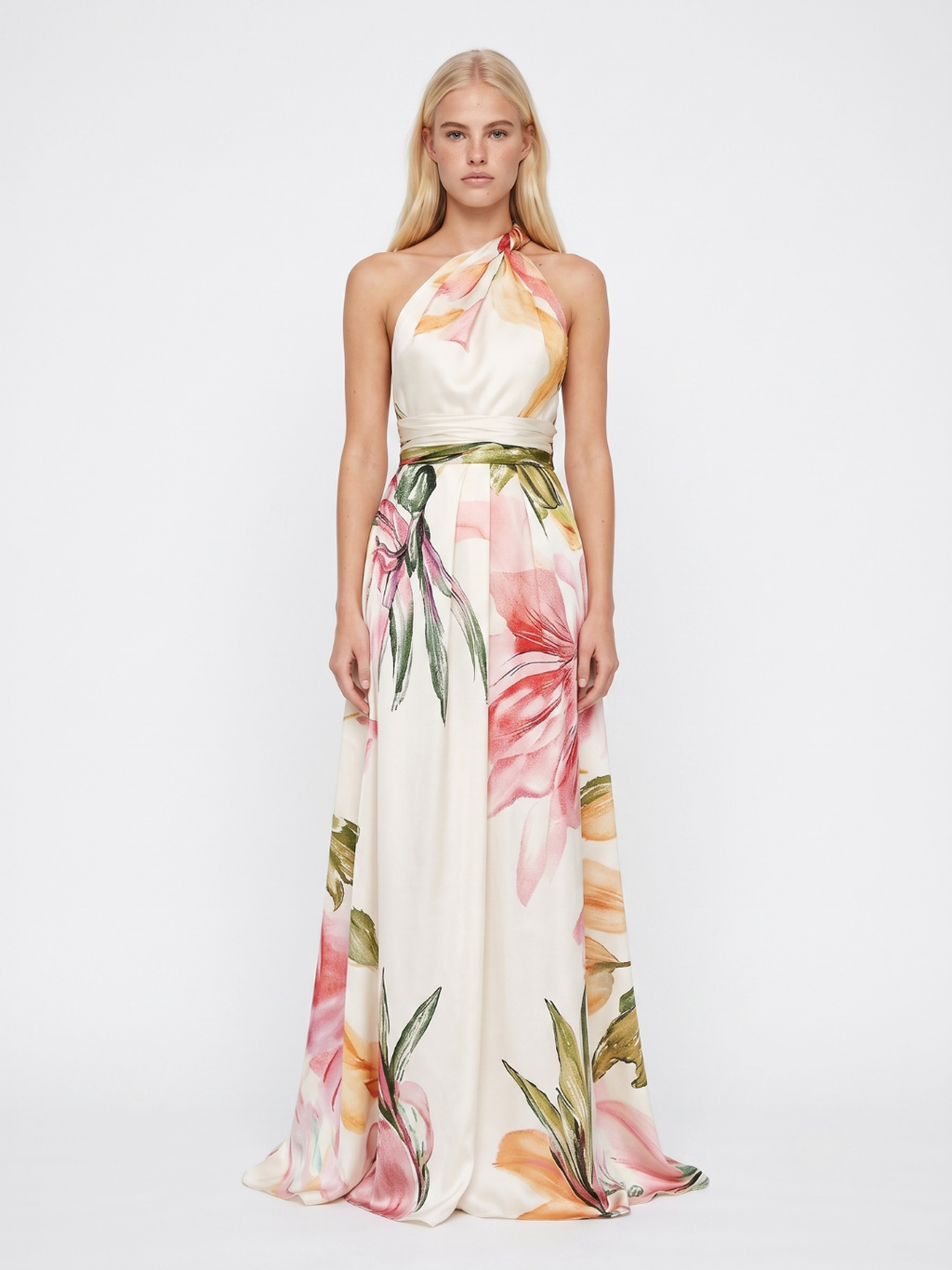 ZALTANA Women's Floral Halter Neck Maxi Dress