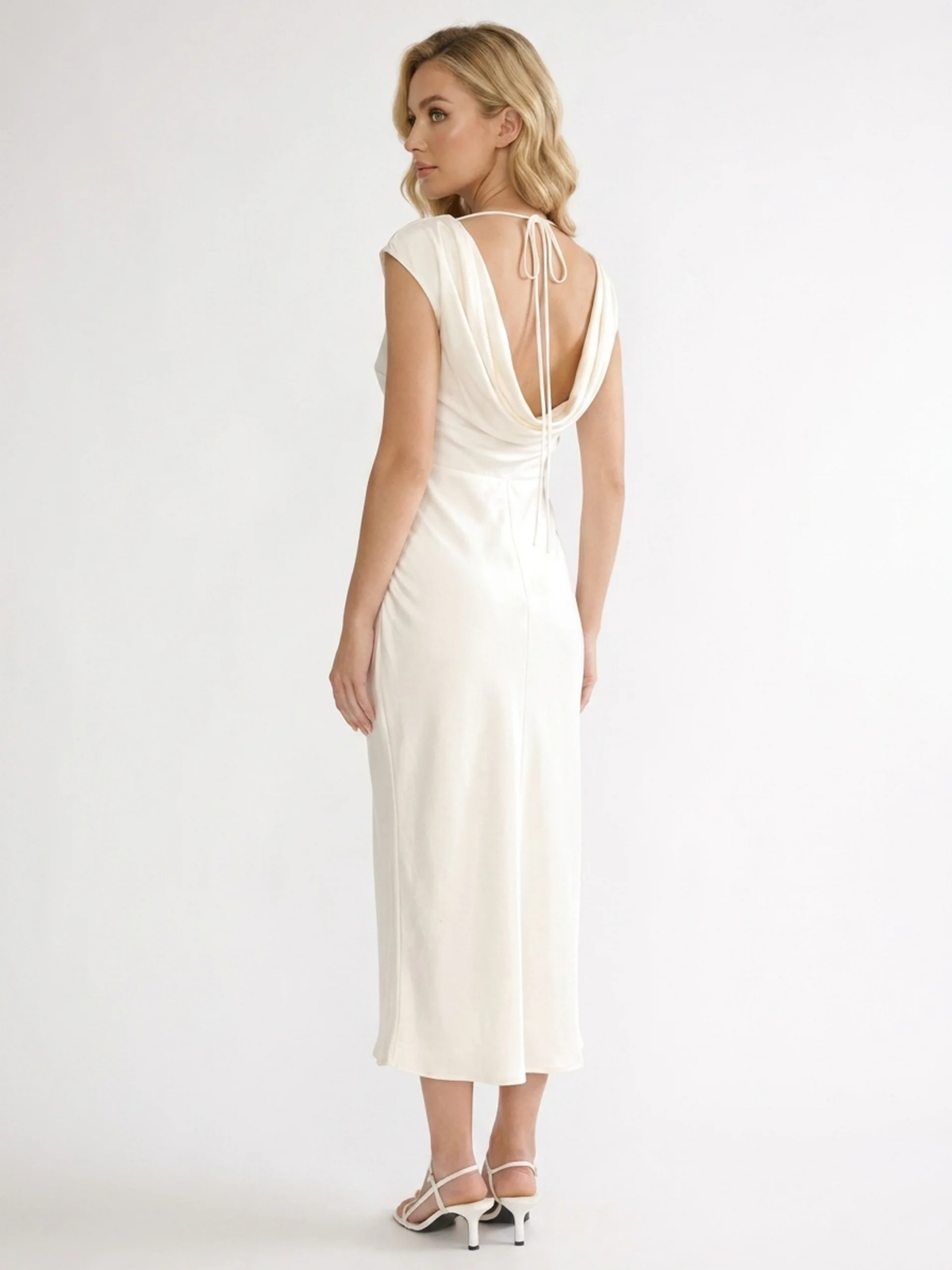ZAIRA Women's Boat-Neck Cowl-Back Satin Midi Dress