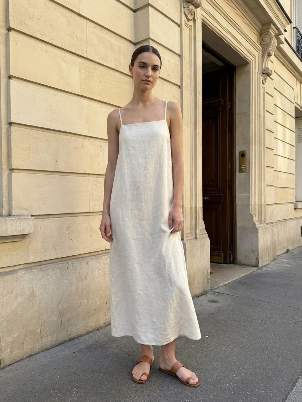 WINDROSE Women's Cotton-Linen Strappy Slip Maxi Dress