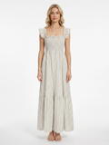 SIDONIE Women's Smocked Gingham Maxi Dress with Ruffle Sleeves