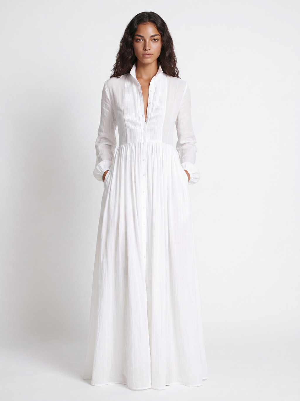 ILARIA Women's Plunge Long Sleeve Maxi Shirt Dress