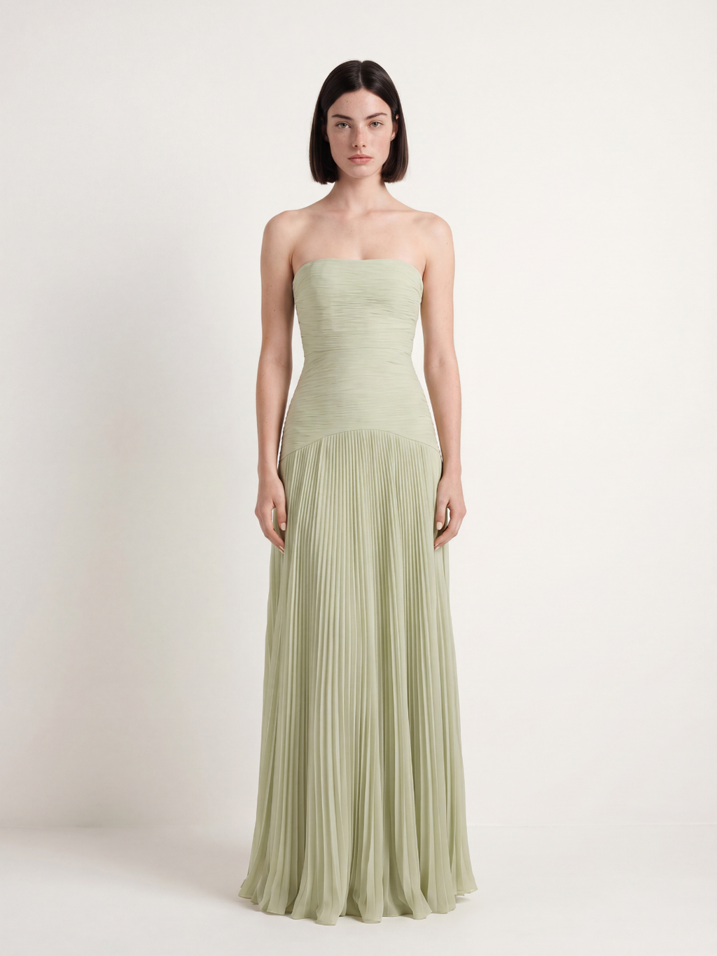ONDINE Women's Strapless Ruched Dropped-Waist Pleated Maxi Dress