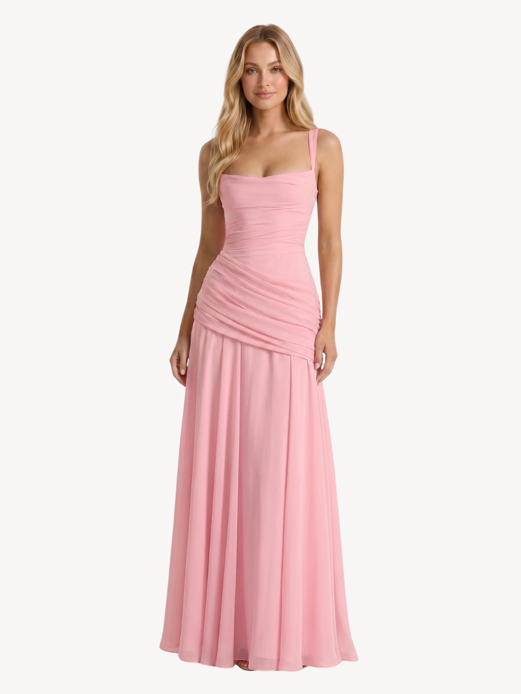AMBRETTE Women's Square-Neck Ruched Maxi Dress with Draped Waist