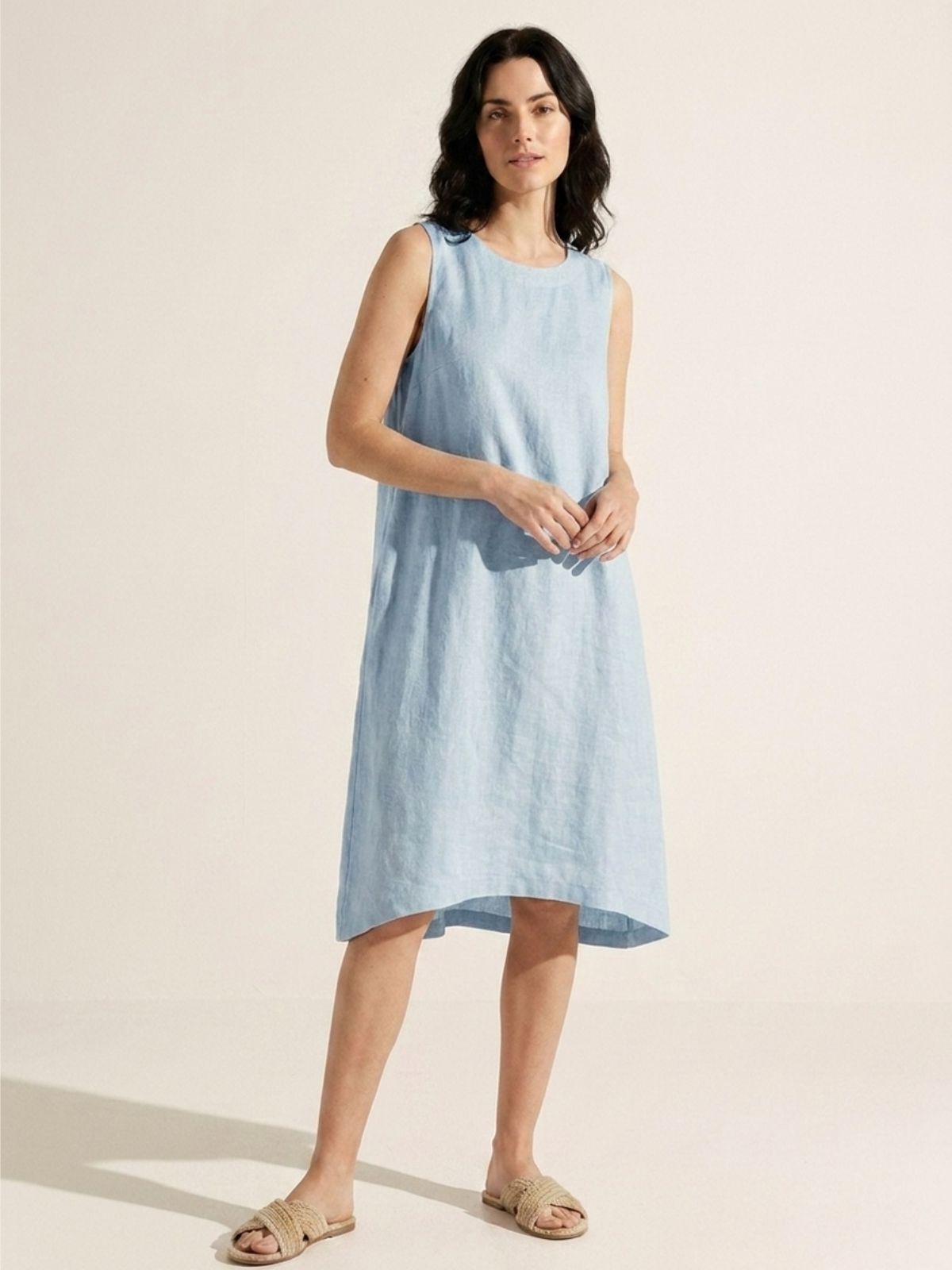 MERIDIAN Women's Sleeveless Linen Midi Dress with High-Low Hem