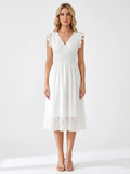 EMBERLYN Women's V-Neck Eyelet A-Line Midi Dress