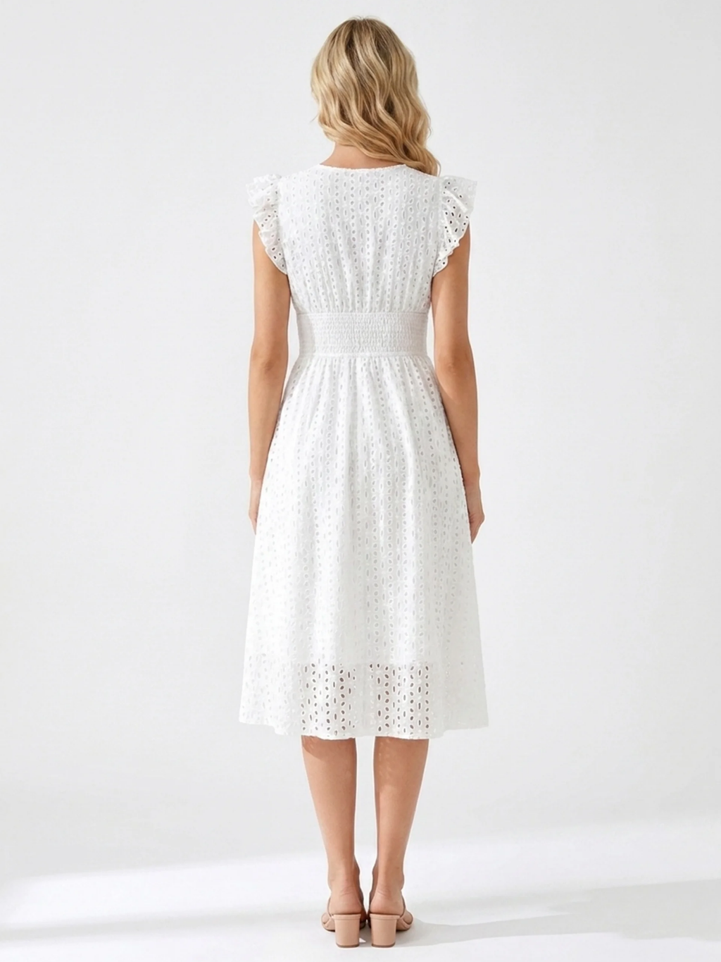EMBERLYN Women's V-Neck Eyelet A-Line Midi Dress