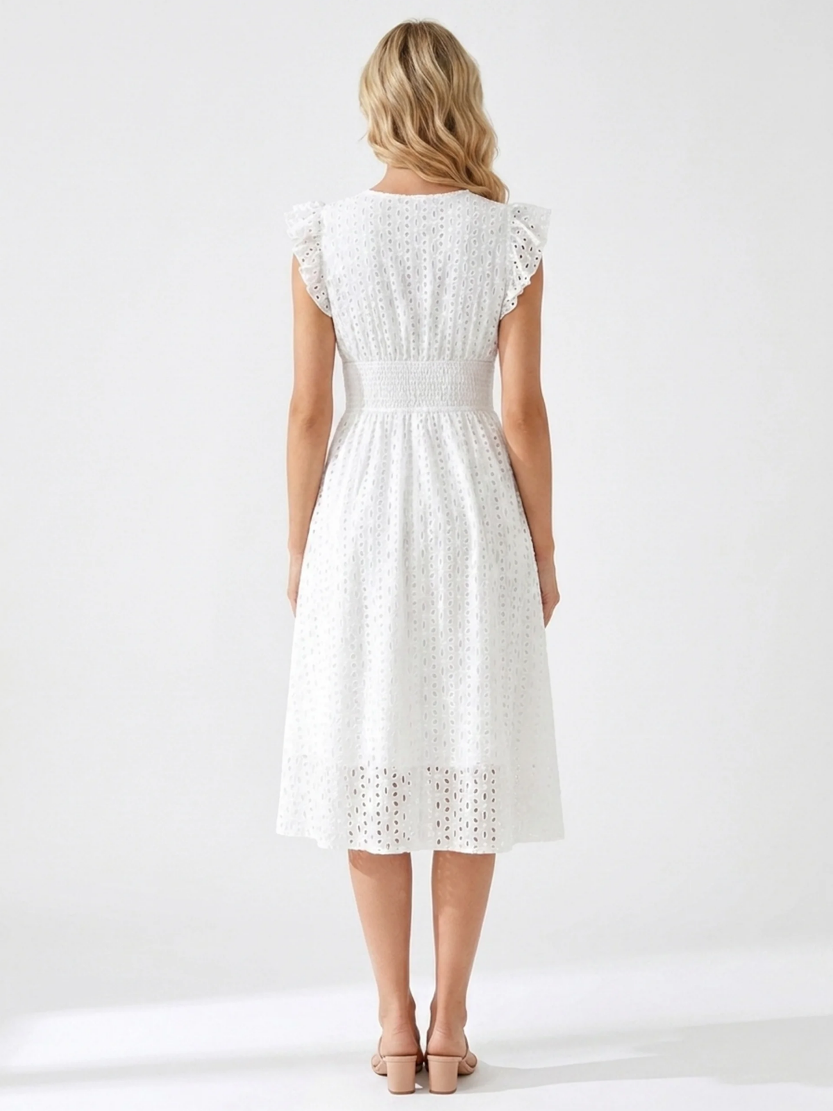 EMBERLYN Women's V-Neck Eyelet A-Line Midi Dress