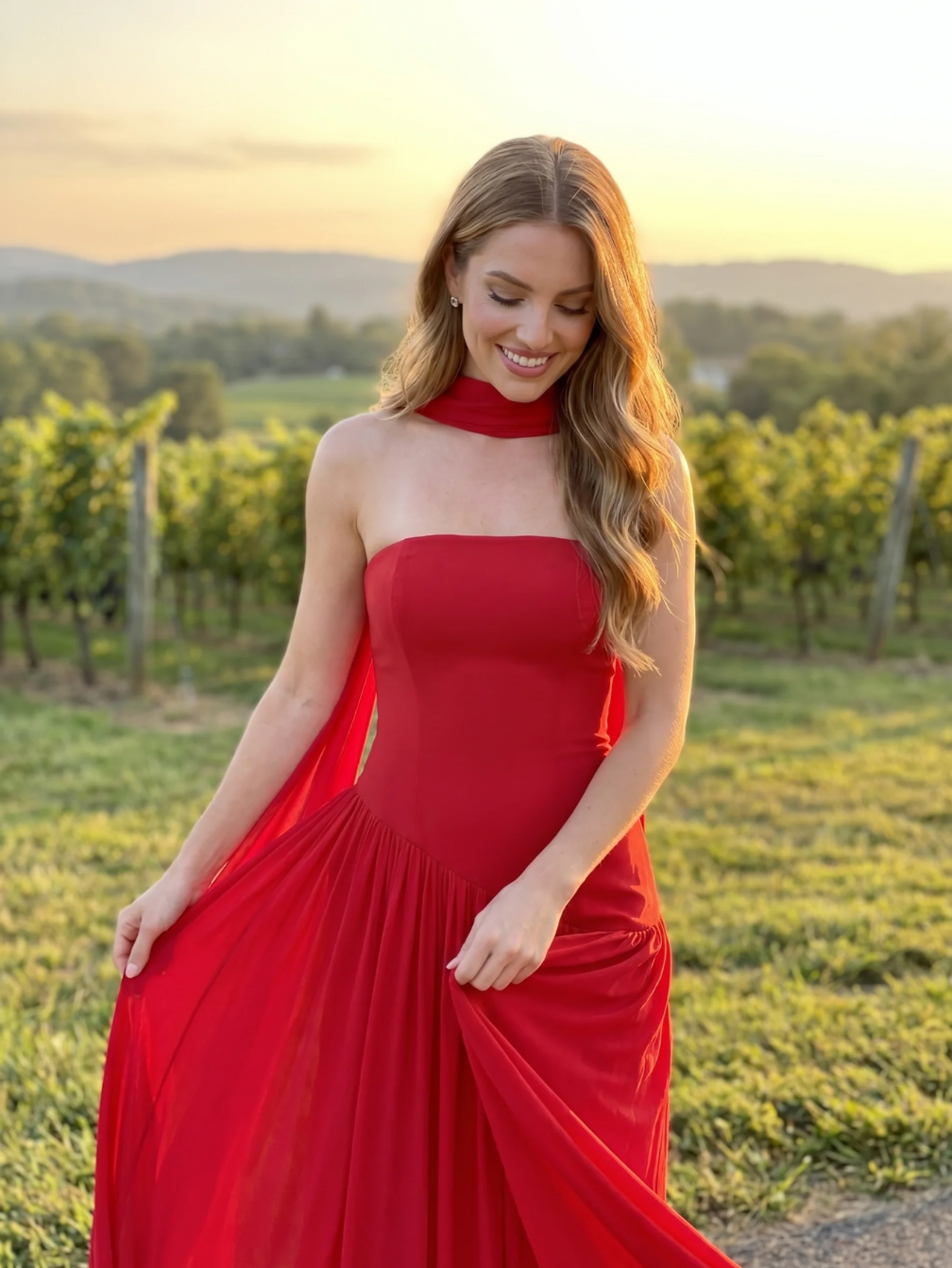 FENELLA Women's Strapless Crepe Maxi Dress with High Slit