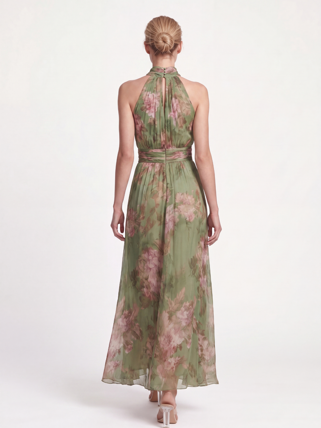 MELISANDE Women's Floral Halter Neck Ruched Maxi Dress
