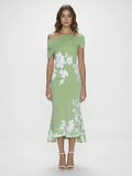 MIREYA Women's Off-Shoulder Floral Midi Dress