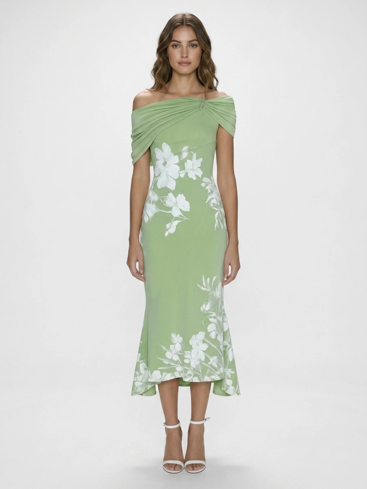 MIREYA Women's Off-Shoulder Floral Midi Dress