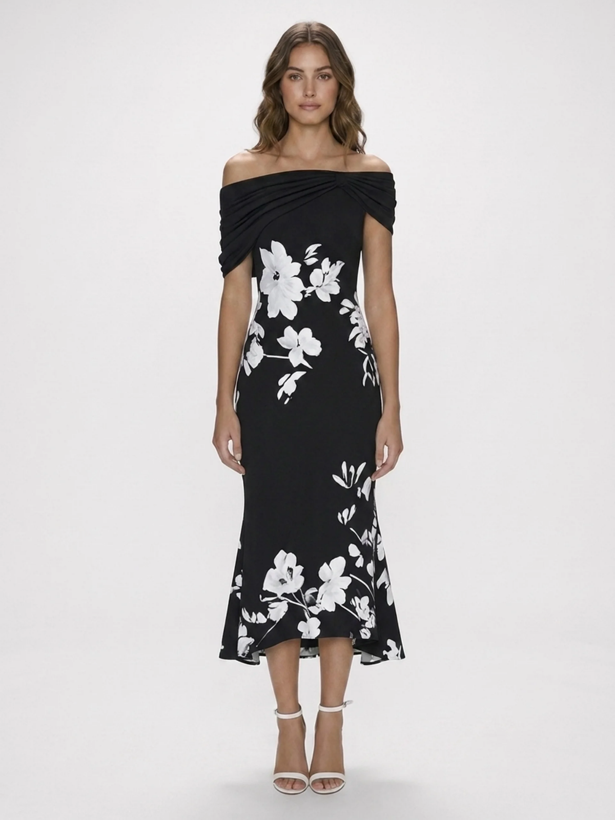 MIREYA Women's Off-Shoulder Floral Midi Dress