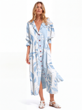 GRACIANA Women's Printed Button-Front V-Neck Boho Maxi Dress