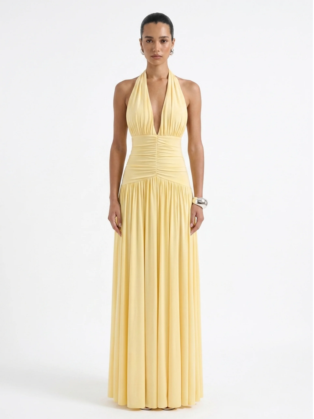 ISOLDE Women's Plunge-Neck Maxi Dress with Gathered Detailing