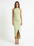 NYREE Women's Halter Pleated Maxi Dress with Wrap Skirt