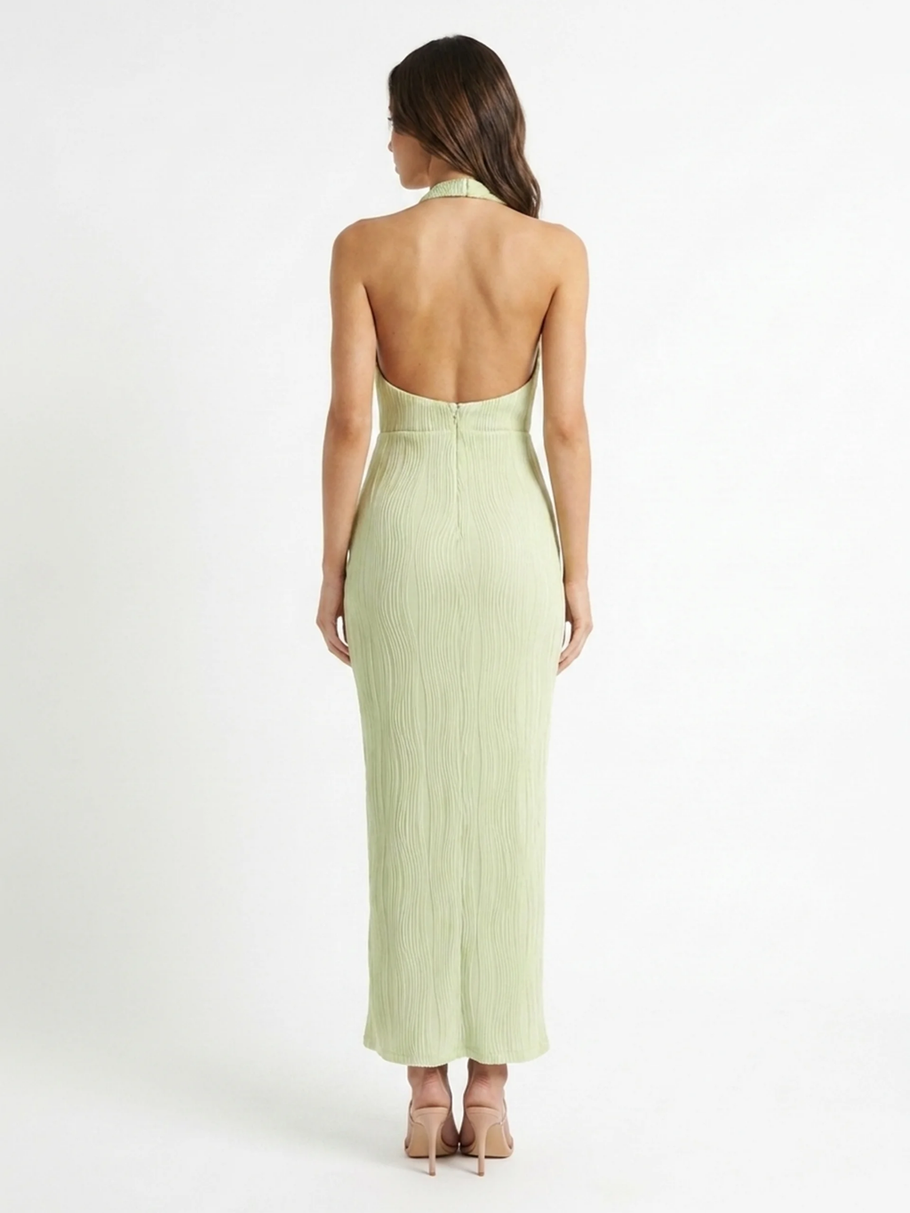 NYREE Women's Halter Pleated Maxi Dress with Wrap Skirt