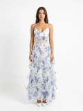 XANDRA Women's Sleeveless Floral Ruffle Maxi Dress