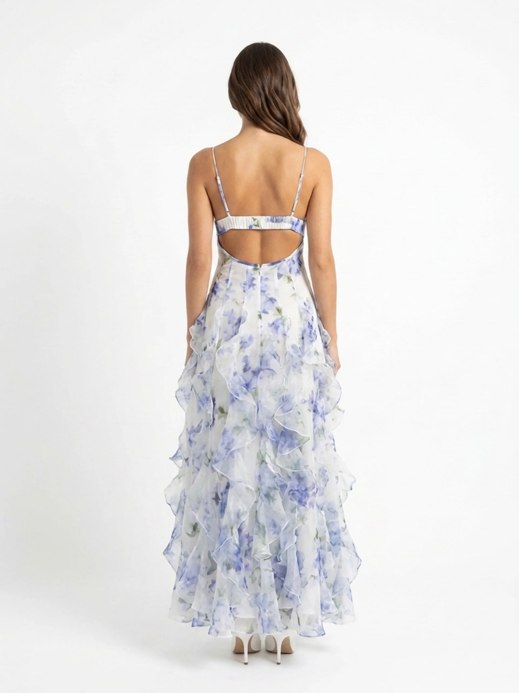 XANDRA Women's Sleeveless Floral Ruffle Maxi Dress