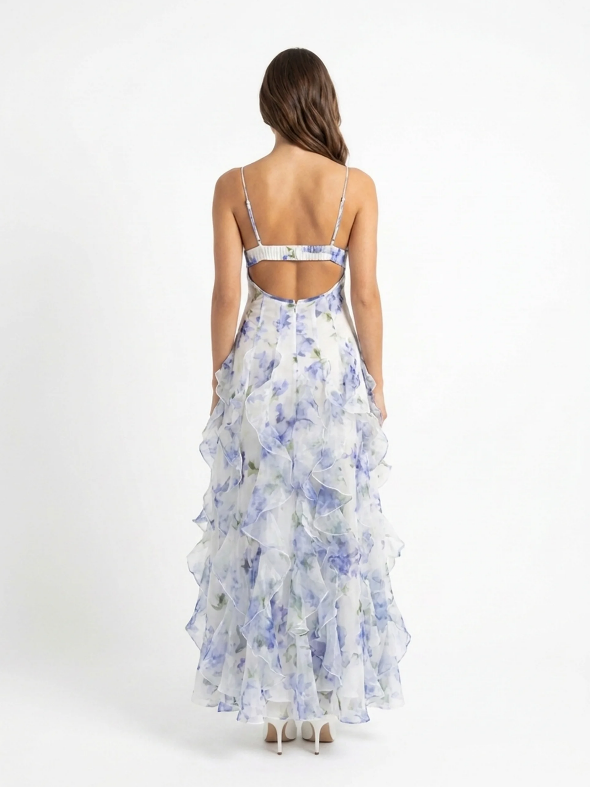 XANDRA Women's Sleeveless Floral Ruffle Maxi Dress