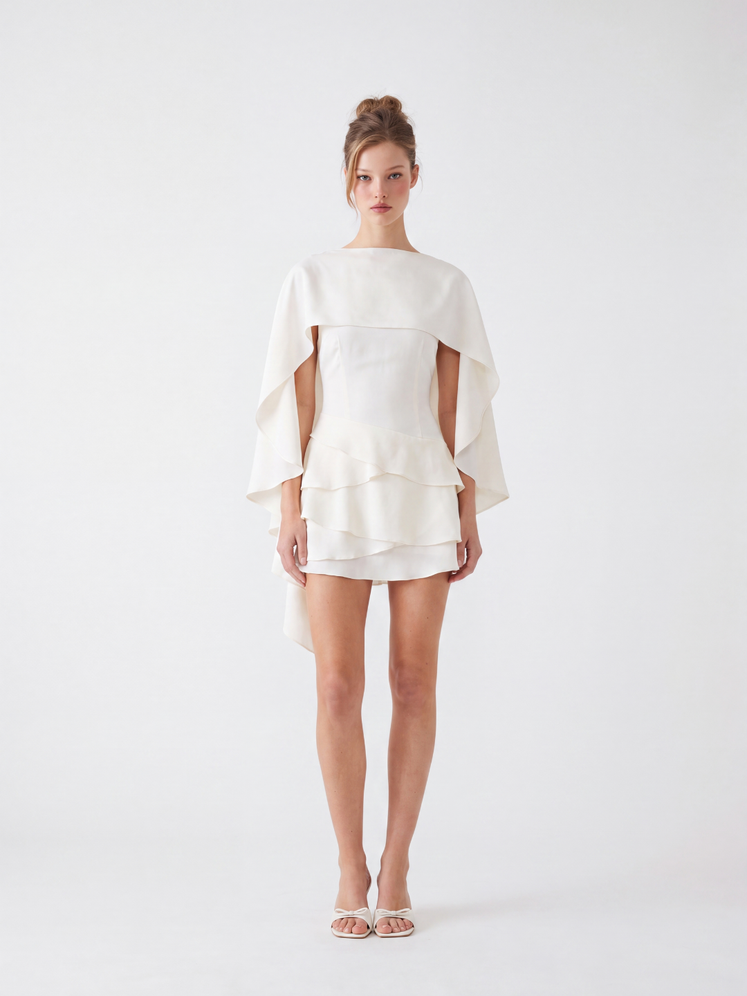 LISSANDRA Women's Satin Cape Ruffle-Tier Mini Dress