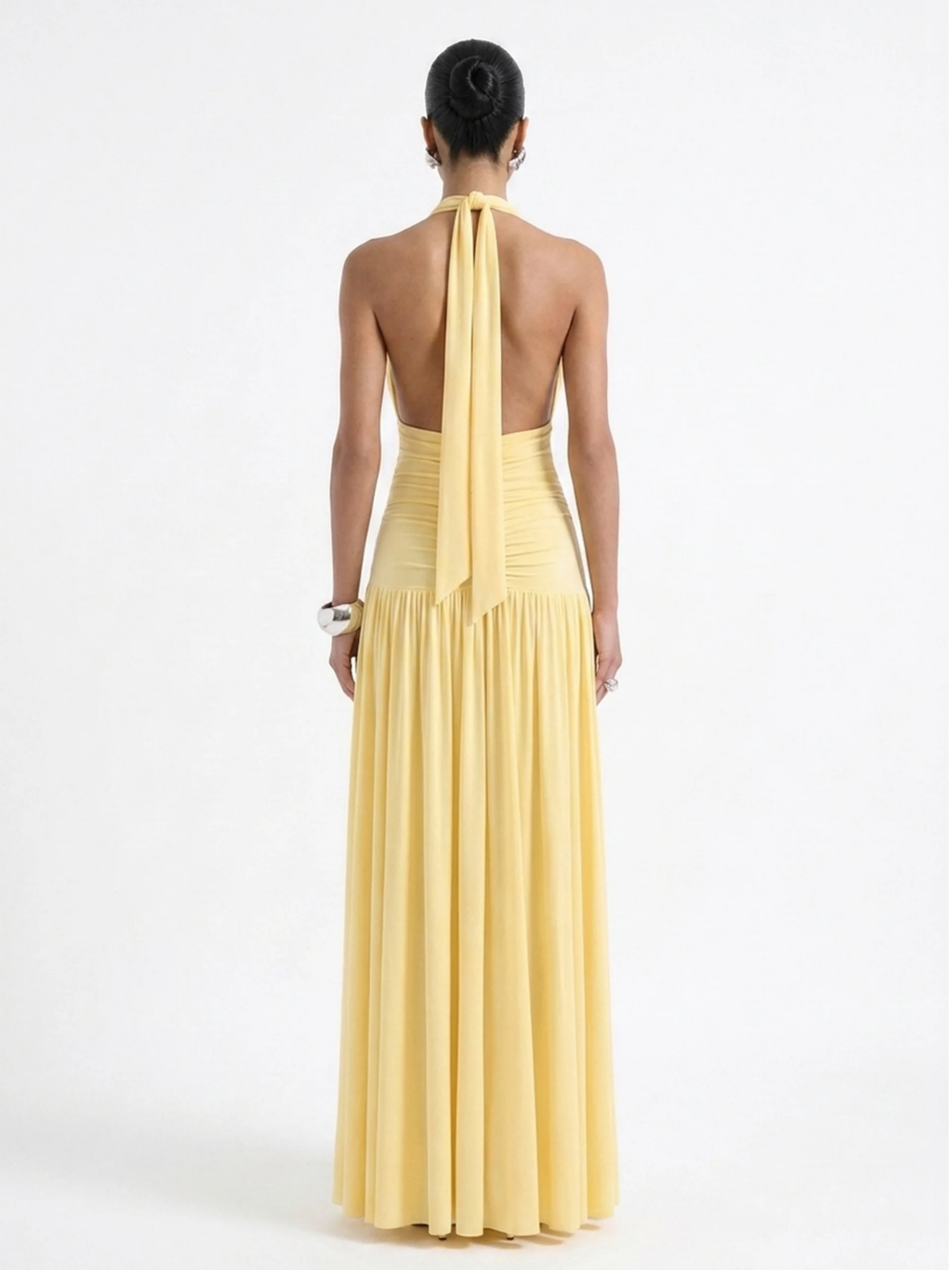 ISOLDE Women's Plunge-Neck Maxi Dress with Gathered Detailing