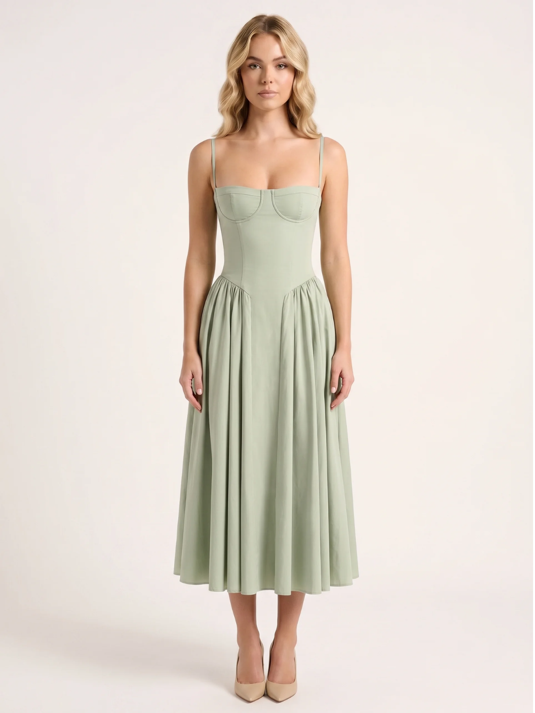 ZAHA Women's Strapless Corset Bodice Full-Skirt Midi Dress