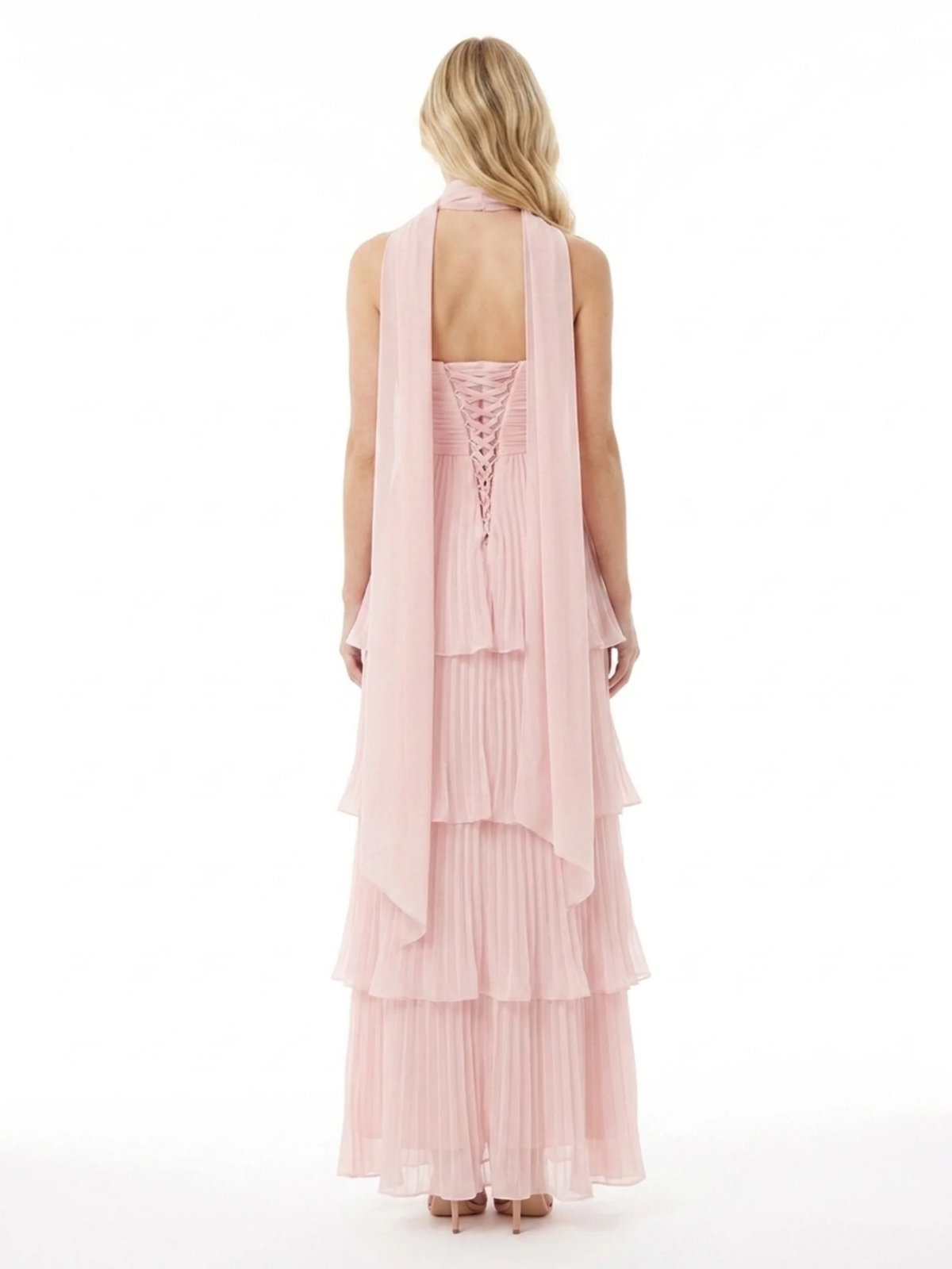IRISA Women's Strapless Tiered Pleated Maxi Dress with Scarf