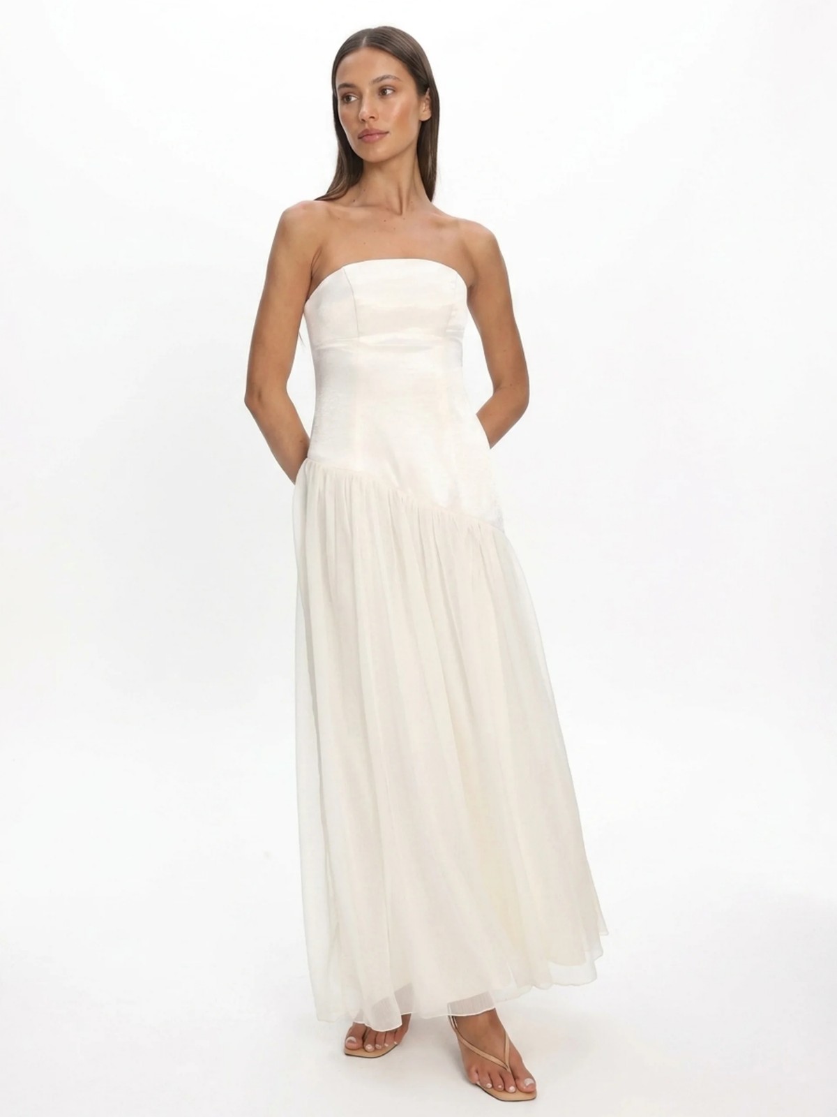 ELOUAN Women's Strapless Asymmetric Drop-Waist Maxi Dress