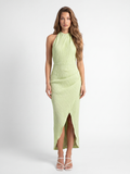 TESSALY Women's High-Neck Pleated Asymmetric Wrap Maxi Dress